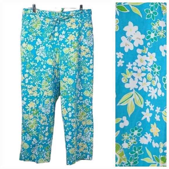 Sag Harbor Sport NWT Turquoise Tropical Floral Comfort Stretch Cropped Pants 14 - Picture 1 of 8